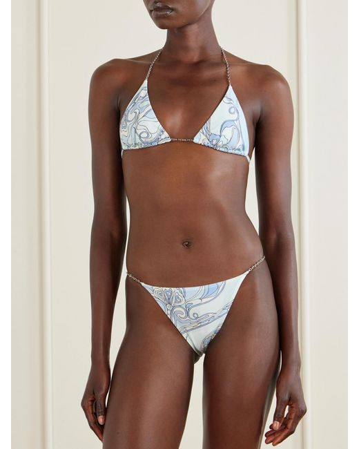 Emilio Pucci Blue Printed Triangle Bikini Top