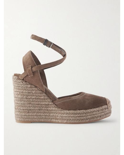 Brunello Cucinelli Brown Suede Platform Wedge Pumps