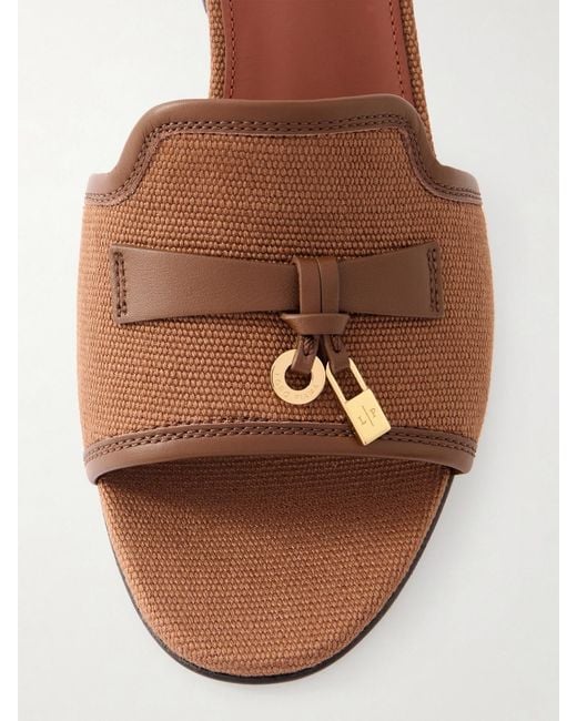 Loro Piana Natural Summer Charms Embellished Leather-Trimmed Canvas Mules