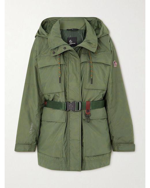 Moncler Green Nuvolau Polartec Belted Hooded Ripstop Jacket