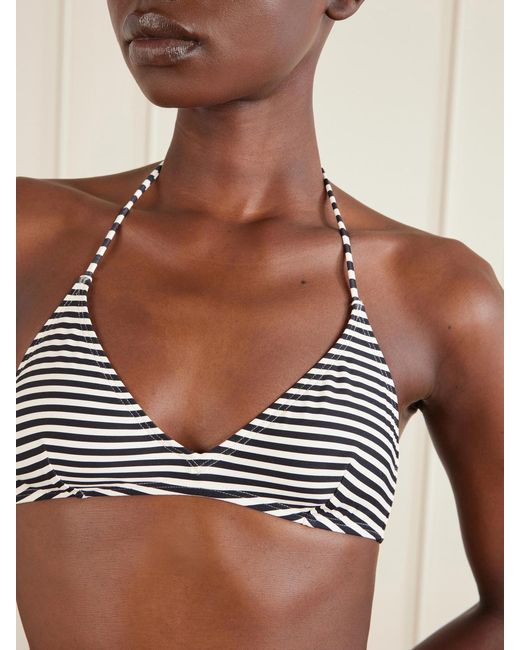 Nili Lotan White Striped Triangle Bikini Top