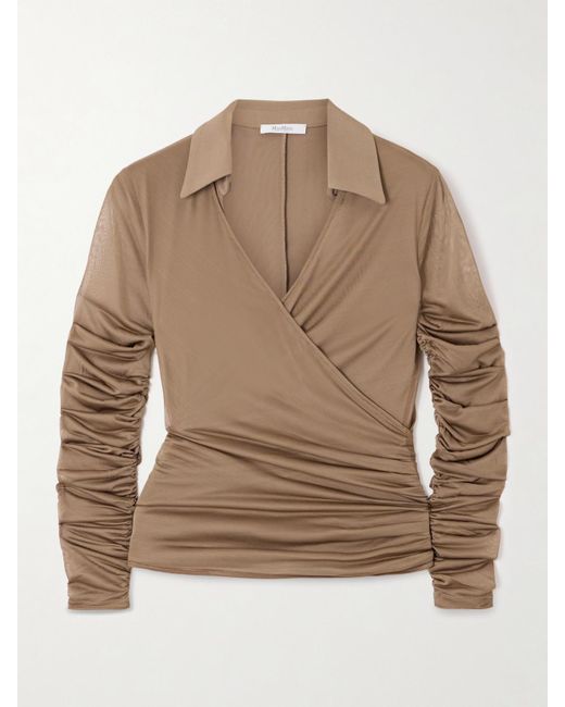 Max Mara Natural Wickelbluse Aus Stretch-Jersey Mit Applikation