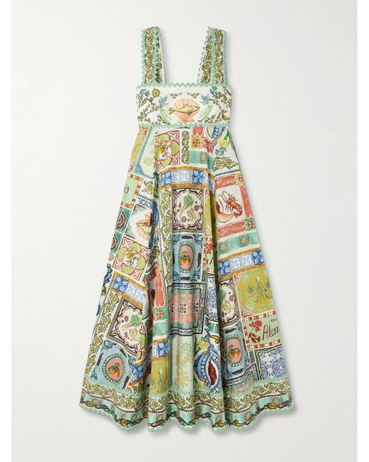 ALÉMAIS White Tommasina Ric Rac-Trimmed Printed Cotton-Poplin Maxi Dress