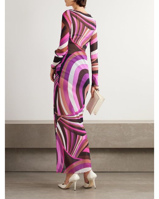 Robe Longue En Tulle Imprimé À Cristaux Emilio Pucci en coloris Purple