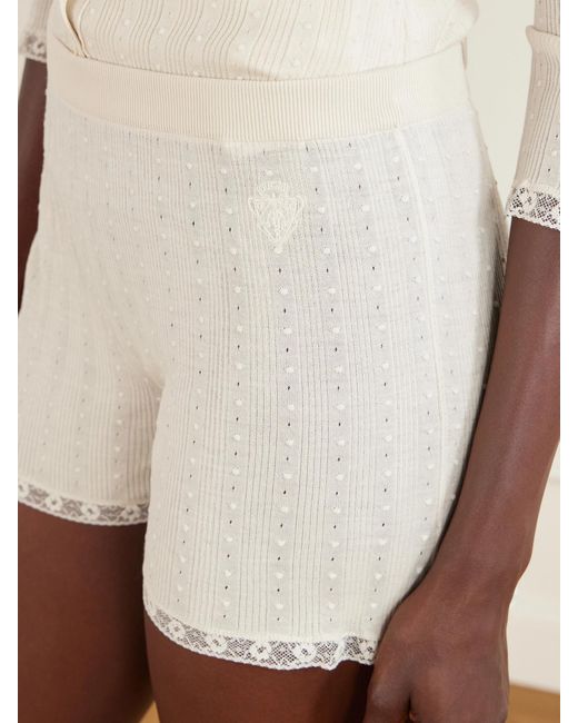 Gucci Natural Lace-Trimmed Pointelle-Knit Wool Mini Shorts