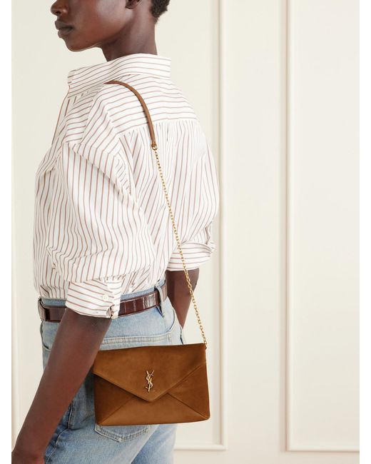 Saint Laurent Brown Cassandre Suede Shoulder Bag