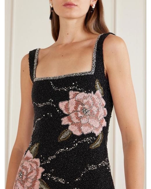 Clio Peppiatt Black Peony Embellished Mini Dress