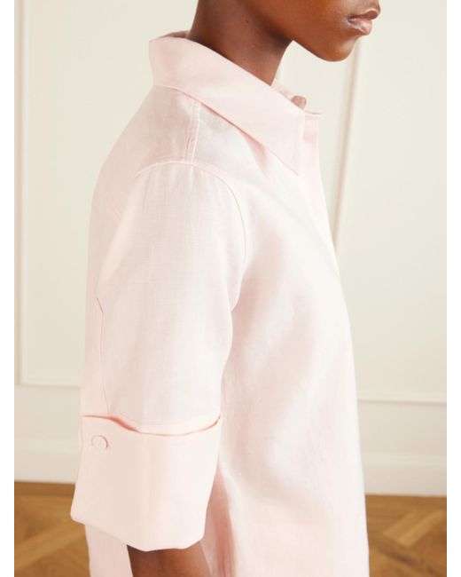Another Tomorrow Pink Linen-Canvas Shirt