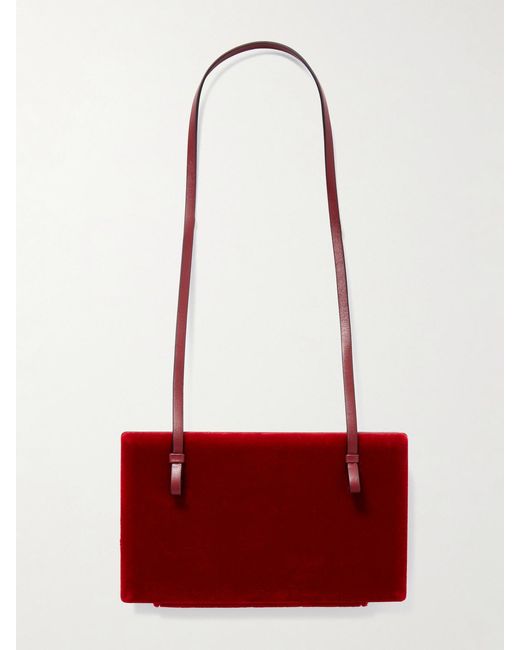 Totême  Red Cocktail Leather-Trimmed Velvet Shoulder Bag