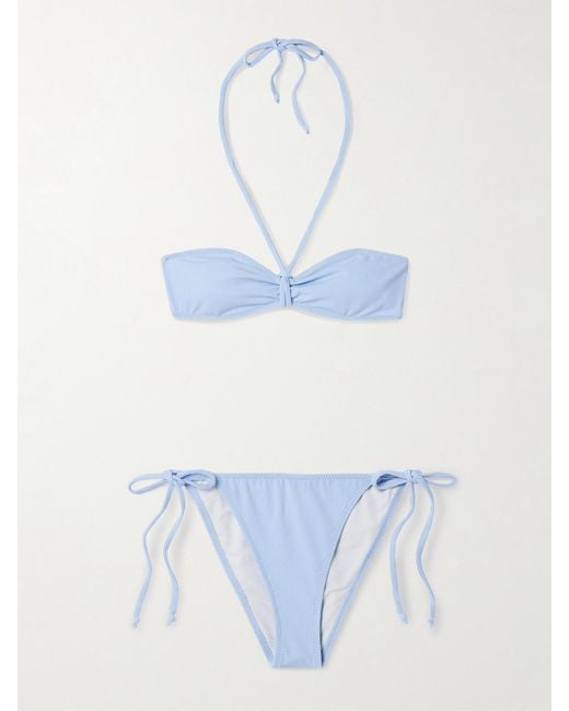 Lisa Marie Fernandez White Gathered Crepe Halterneck Bikini