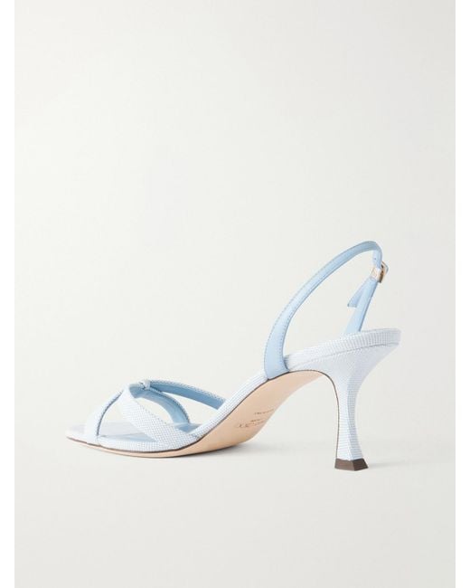 Jimmy Choo Blue Elsy 70 Leather-Trimmed Canvas Slingback Sandals