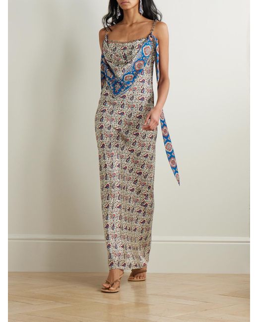 Rabanne Natural Chain-Embellished Paisley-Print Crepe Maxi Dress