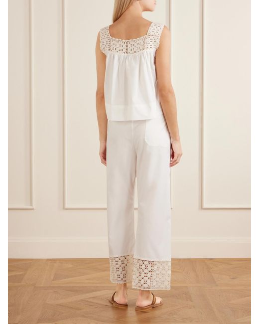 Calle Del Mar White Heirloom Lace-Trimmed Cotton-Poplin Top