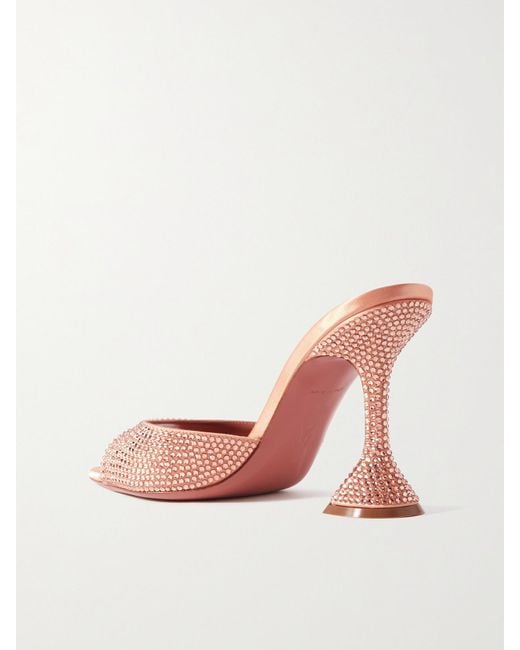 AMINA MUADDI Pink Caroline Crystal-Embellished Satin Mules