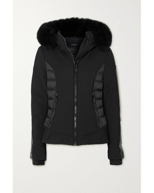 Goldbergh Kaja Hooded Faux Furtrimmed Paneled Down Ski Jacket in Black