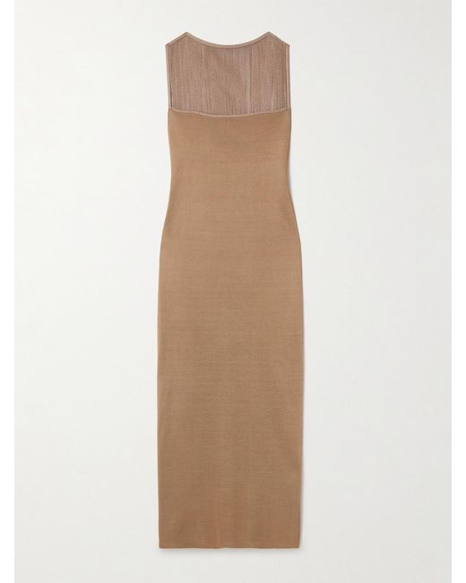 Khaite Natural Ruslan Fringed Knitted Maxi Dress