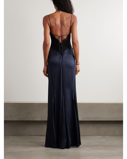 Victoria Beckham Blue Robe Aus Crêpe Und Glänzendem Crêpe Mit Spitzenbesätzen
