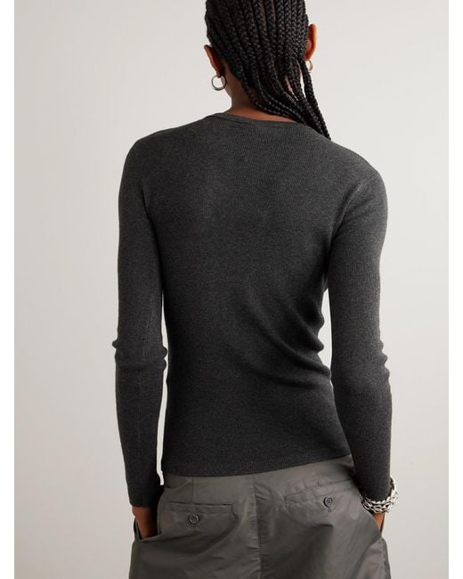 Lisa Yang Black Vivian Ribbed Cotton And Cashmere-Blend T-Shirt
