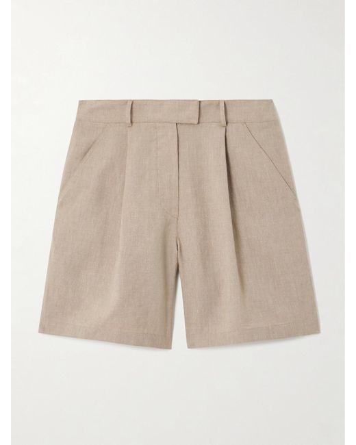 Brunello Cucinelli Natural Shorts Aus Einer Leinen-Wollmischung Mit Falten