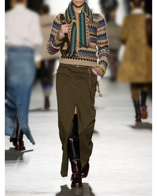 Dries Van Noten Blue Fringed Intrasia-Knit Wool Scarf
