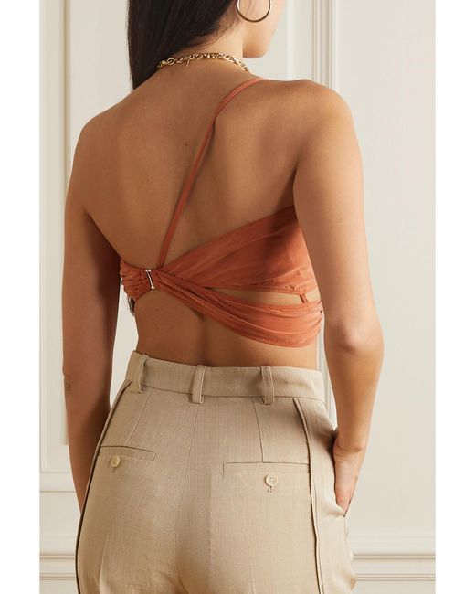Jacquemus Red Espelho Cropped Asymmetric Stretch-Jersey Bandeau Top