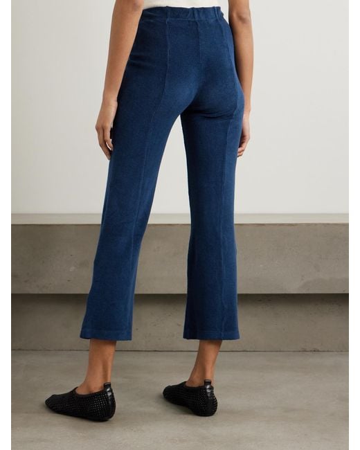Suzie Kondi Blue Fili Kick Cropped Cotton-Blend Terry Flared Pants