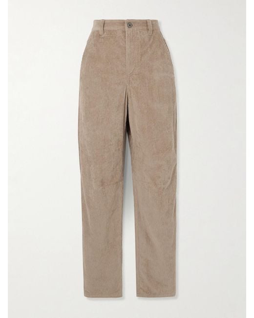Brunello Cucinelli Natural Striped Cotton-Blend Corduroy Straight-Leg Pants