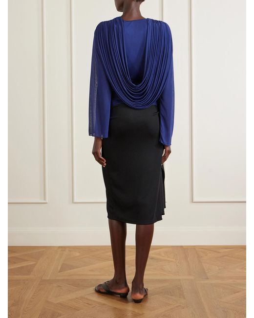 Christopher Esber Blue Ripple Draped Jersey Blouse