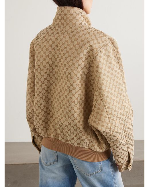 Gucci Natural Canvas-Jacquard Turtleneck Bomber Jacket