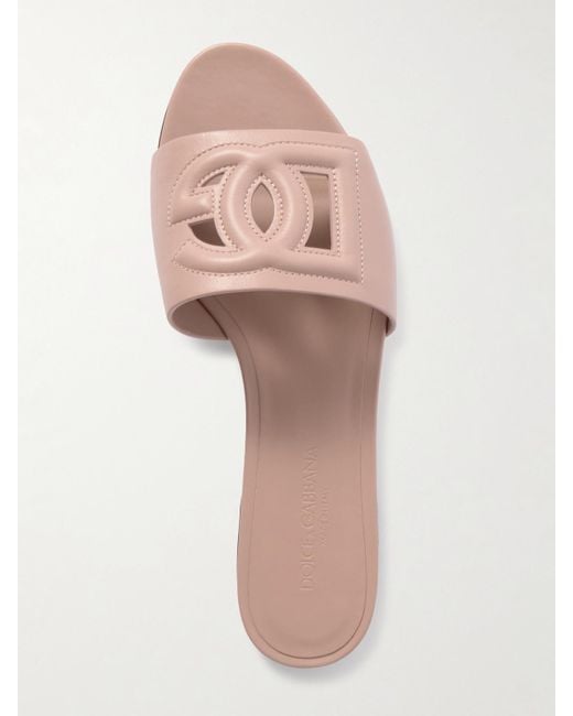 Dolce & Gabbana Pink Bianca Cutout Leather Slides