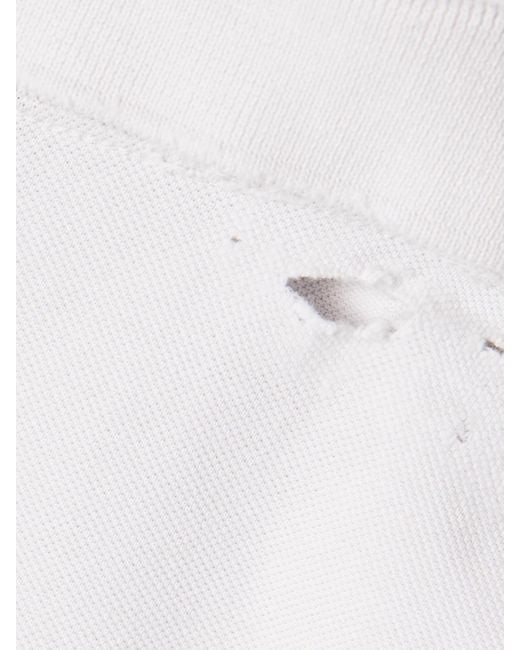 Balenciaga White Distressed Embroidered Cotton-Piqué Polo Shirt