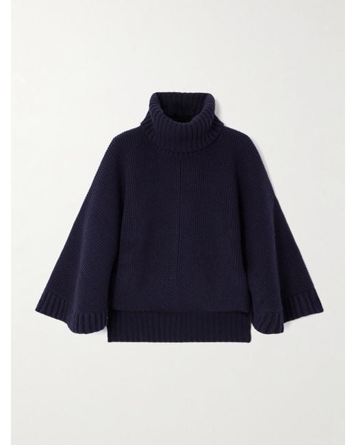 Chloé Blue Rollkragenpullover Aus Einer Gerippten Woll-Kaschmirmischung
