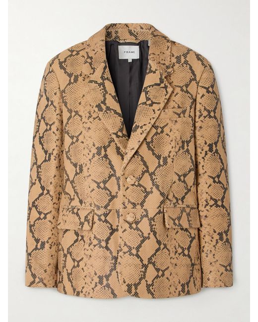 FRAME Natural Snake-Effect Leather Blazer