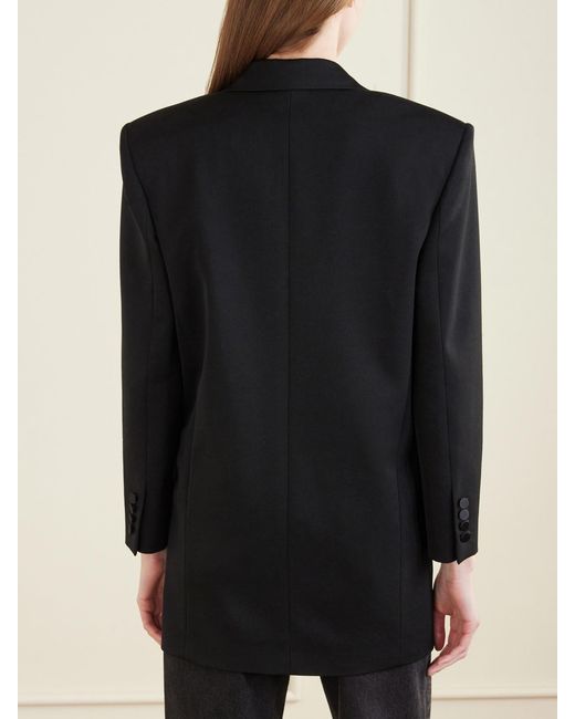 Saint Laurent Black Double-Breasted Satin-Trimmed Grain De Poudre Wool Blazer