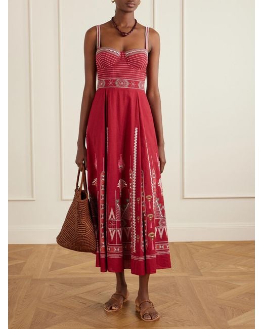 Emporio Sirenuse Elida Embroidered Linen And Cotton-Blend Maxi Dress