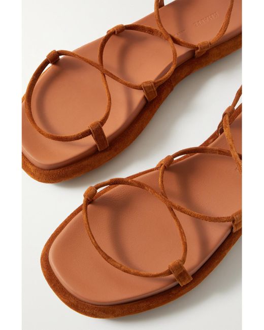 Khaite Brown Alba Leather-Trimmed Suede Sandals