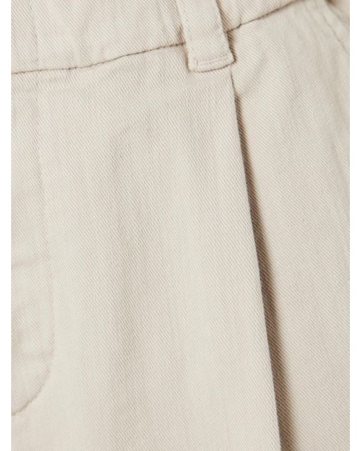 Brunello Cucinelli Natural Cropped Pleated Stretch-Cotton Twill Tapered Pants