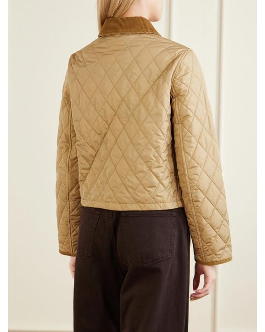 Burberry Natural Cropped Corduroy-Trimmed Quilted Shell Jacket