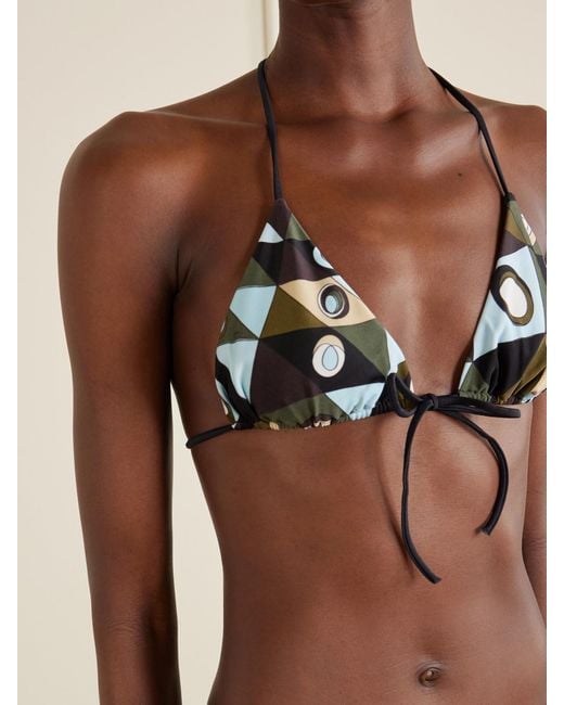 Emilio Pucci Green Printed Triangle Bikini Top