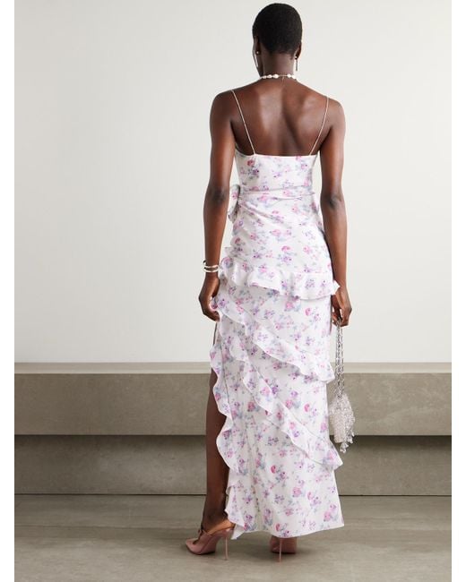 Alessandra Rich Pink Ruffled Floral-Print Silk-Satin Gown
