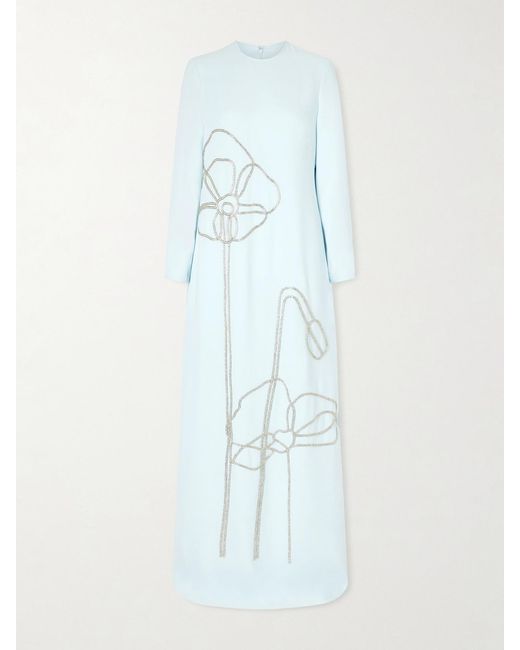 Costarellos Blue Zarie Crystal-Embellished Crepe Gown