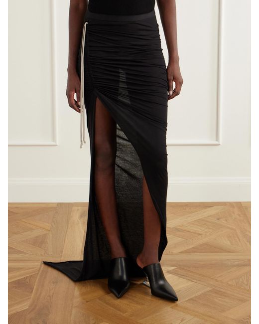 Rick Owens Black Drkshdw Ruched Cotton-Jersey Maxi Skirt