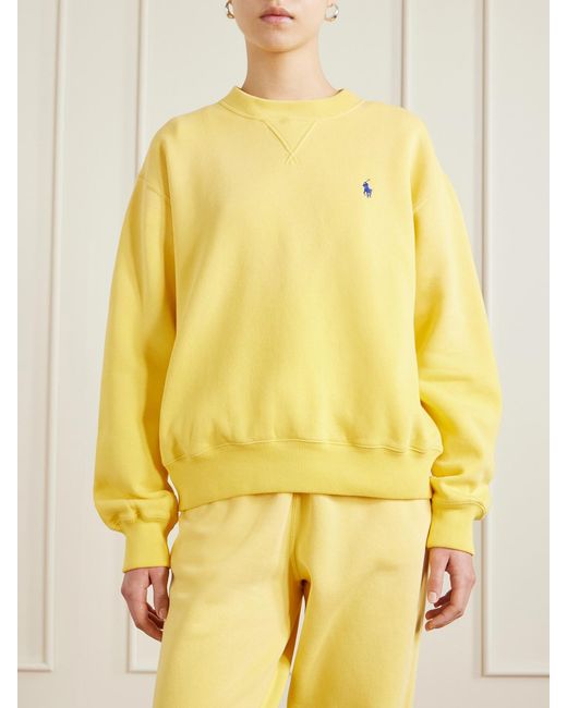 Polo Ralph Lauren Yellow Embroidered Cotton-Blend Fleece Sweatsihrt