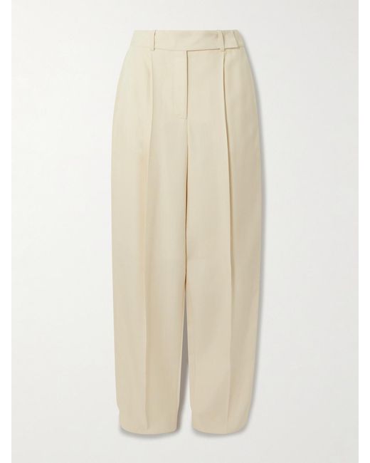 Joseph Natural Rayen Pleated Woven Wide-Leg Pants