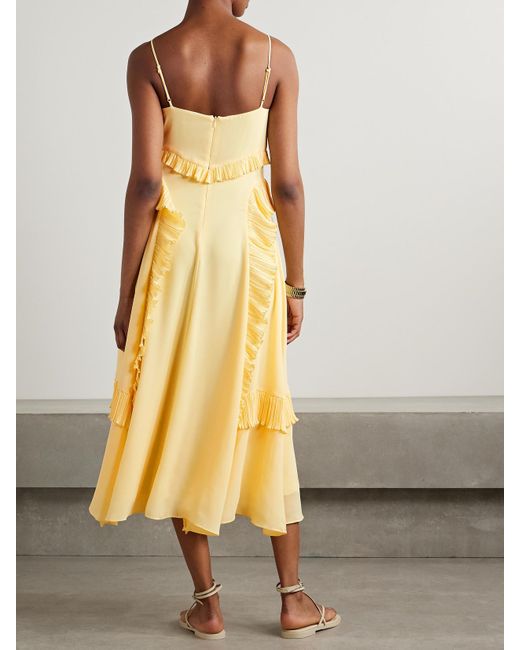 Sea Yellow Delilah Midikleid Aus Crêpe De Chine Mit Plissierten Volants