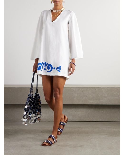 Themis Z White Leucothea Flocked Cotton-Jersey Mini Dress