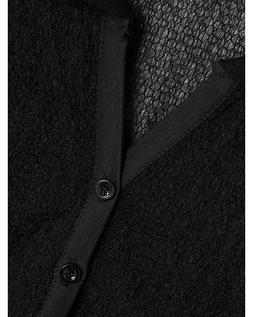 FRAME Black Cotton-Blend Mesh Top