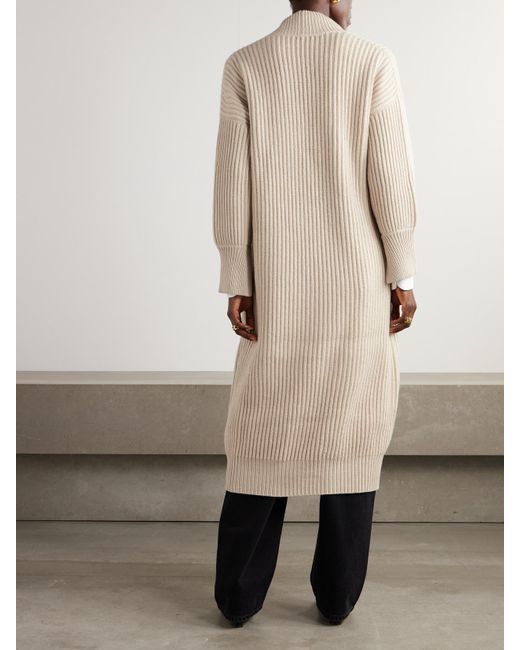 Brunello Cucinelli Natural Ribbed Wool, Cashmere And Silk-Blend Cardigan