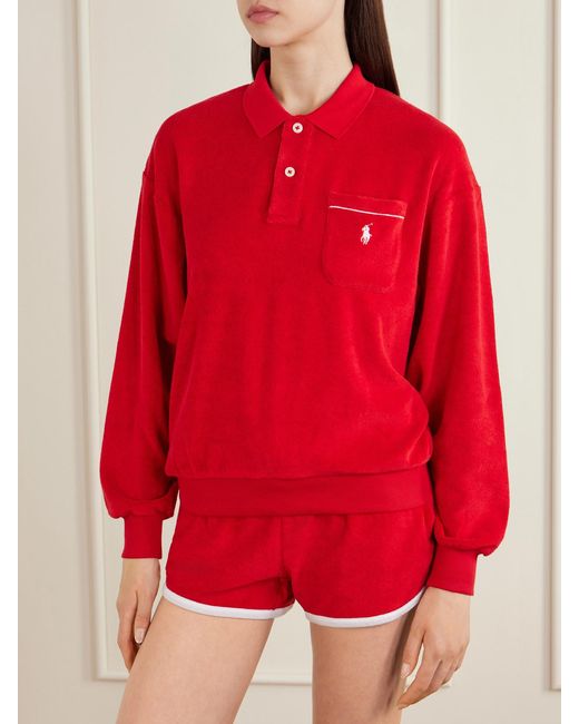Polo Ralph Lauren Embroidered Cotton-Blend Terry Polo Sweater