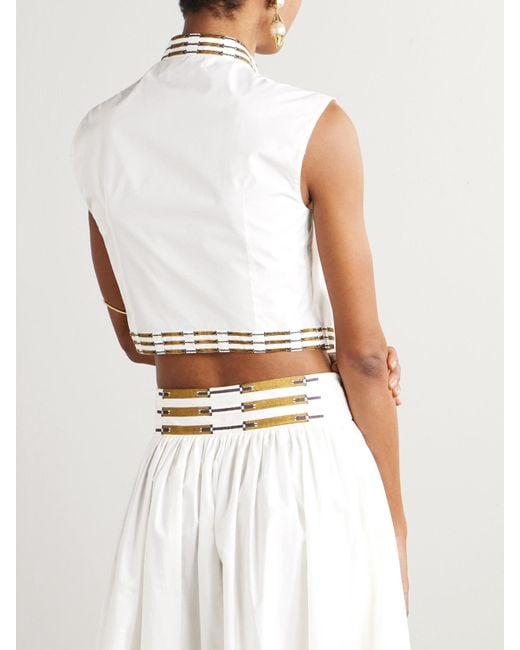 Haut Sans Manches Raccourci En Popeline De Coton Mélangé À Broderies Andorra Emporio Sirenuse en coloris White